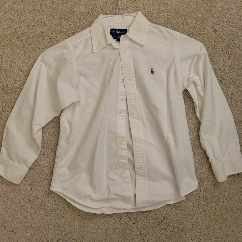 Kid’s White Ralph Lauren Button down shirt- Size 7
